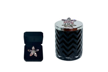 Load image into Gallery viewer, COTE NOIRE HERRINGBONE CANDLE WITH SCARF - BLACK & SILVER - FLOWER BROOCH - PINK CHAMPAGNE