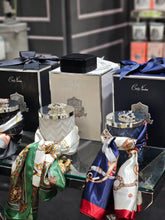 Load image into Gallery viewer, COTE NOIRE HERRINGBONE CANDLE WITH SCARF - NAVY &amp; SILVER - CROWN BROOCH - GARDEN IN VERSAILLES
