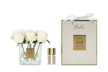 Load image into Gallery viewer, COTE NOIRE COUTURE 9 ROSE BUDS - SQUARE CLEAR VASE - GOLD &amp; PINK BLUSH
