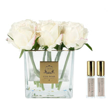 Load image into Gallery viewer, COTE NOIRE COUTURE 9 ROSE BUDS - SQUARE CLEAR VASE - GOLD &amp; PINK BLUSH
